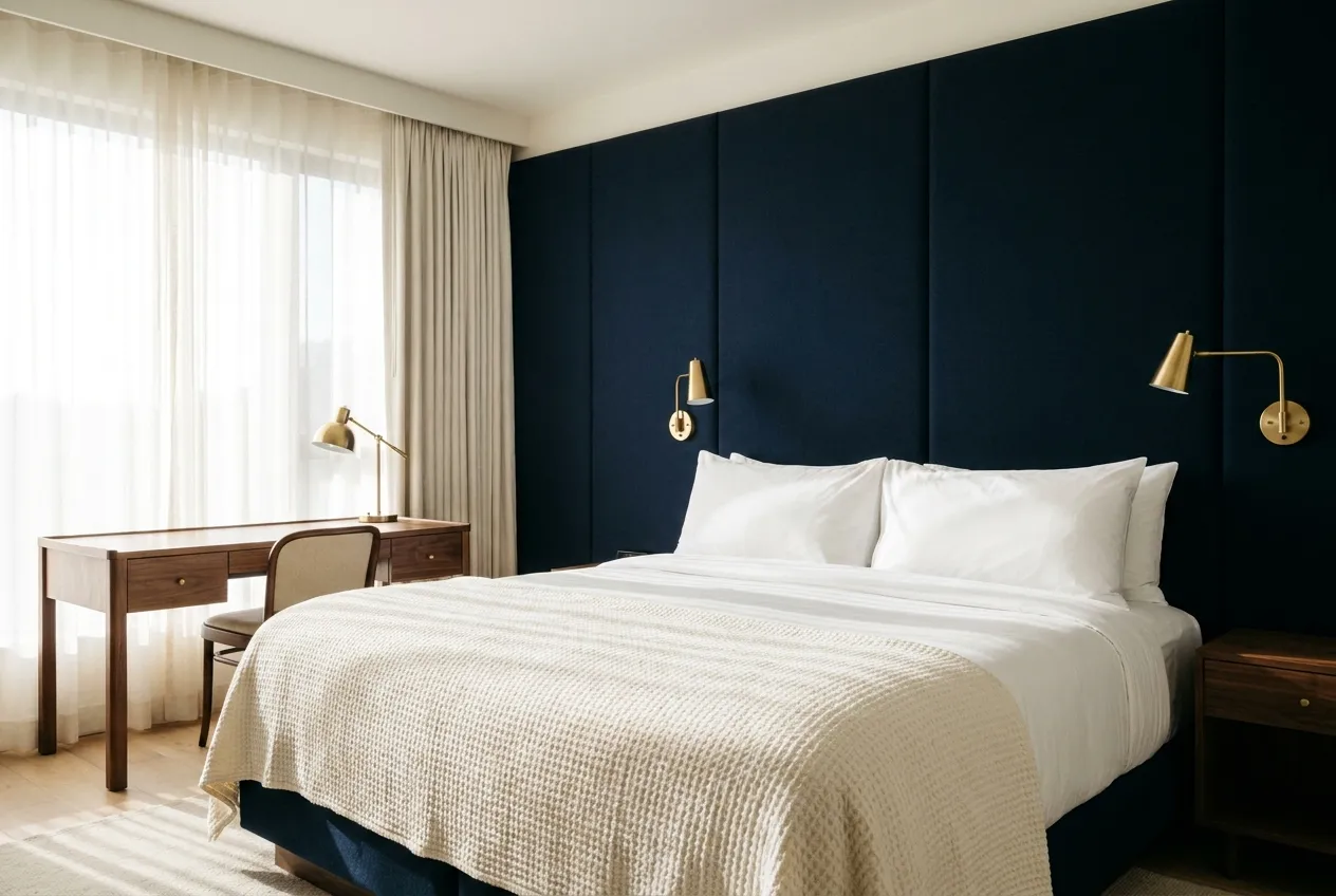 Refined hotel guest suite in morning light
